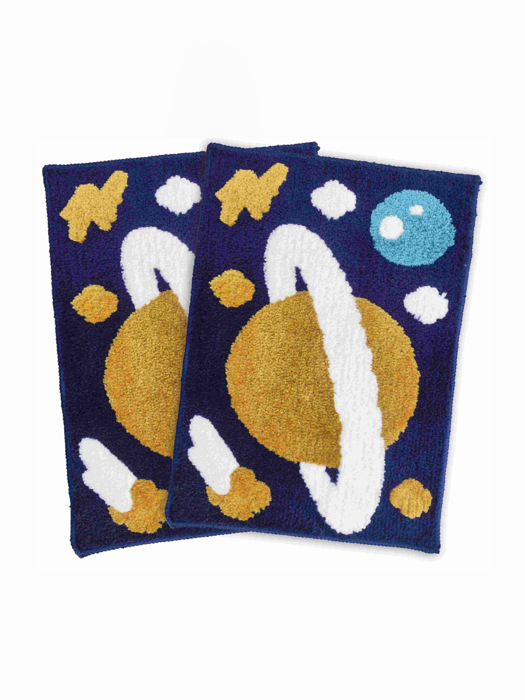 ELEGANT WEAVERS 2-Pcs Blue & Mustard Textured Anti-Skid Bath Rug