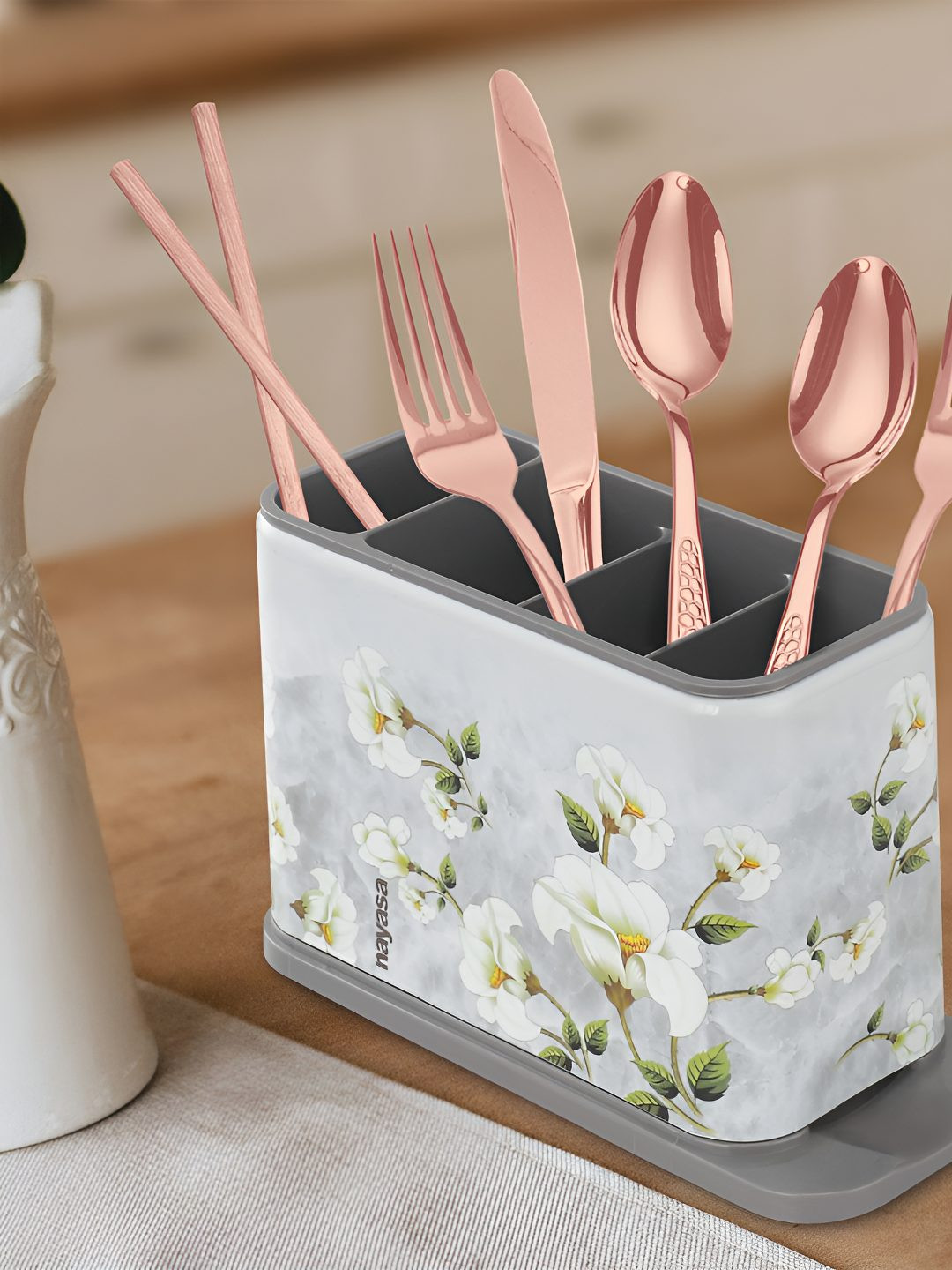 Nayasa Tobler Marble Cutlery Stand, Multi-Purpose Table Organizer, Grey
