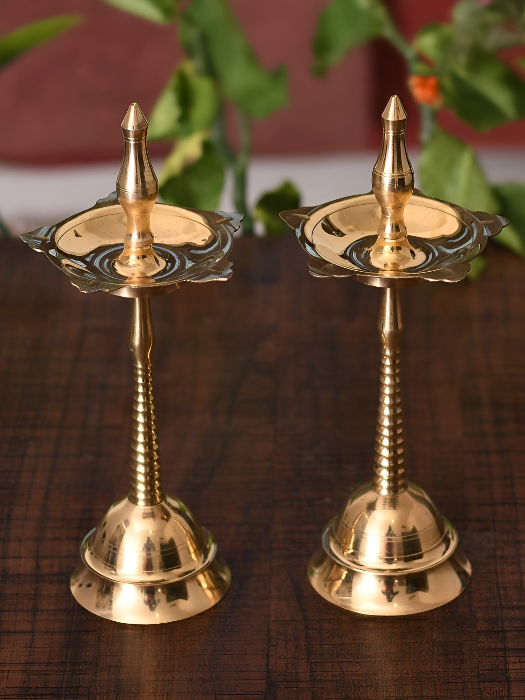 Aura Set Of 2 Yellow Traditional Brass Kerala Diya