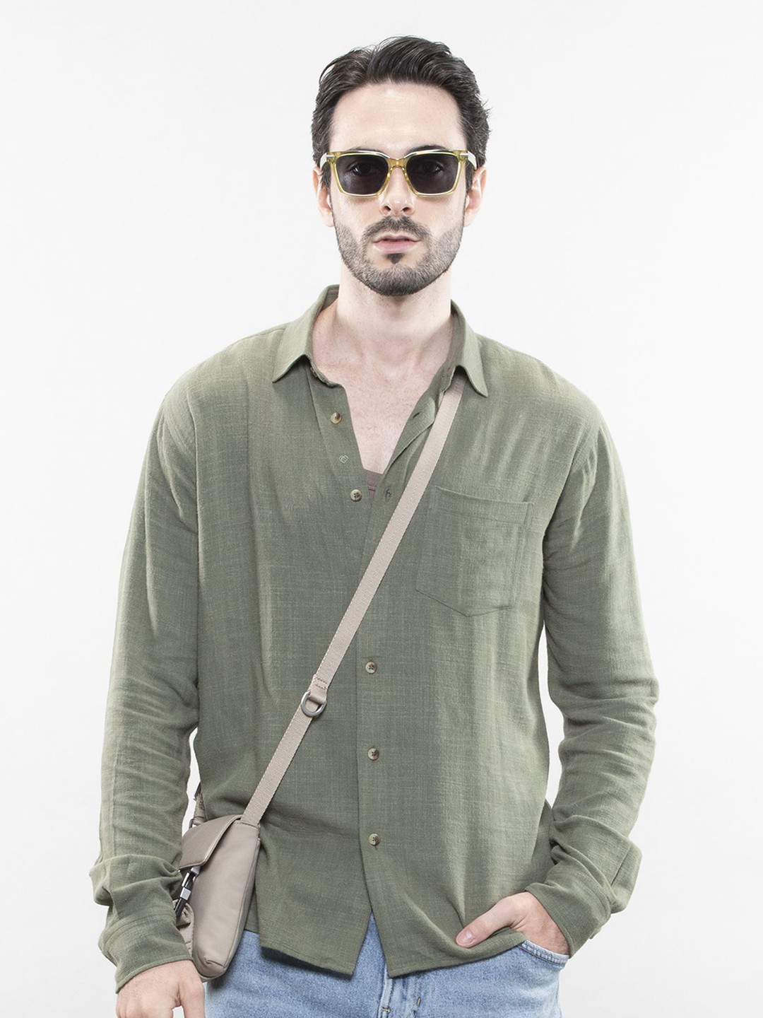 LOVE PANGOLIN Men Solid Chest Pocket Casual Shirt summer