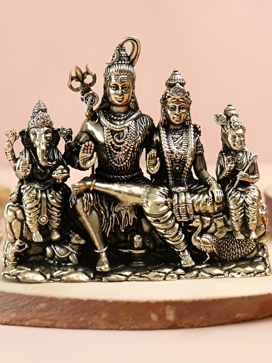 The Spiritual Living Shiv Parivar Murti Gold Brass Metallic Prayer Room Medium Showpiece -
