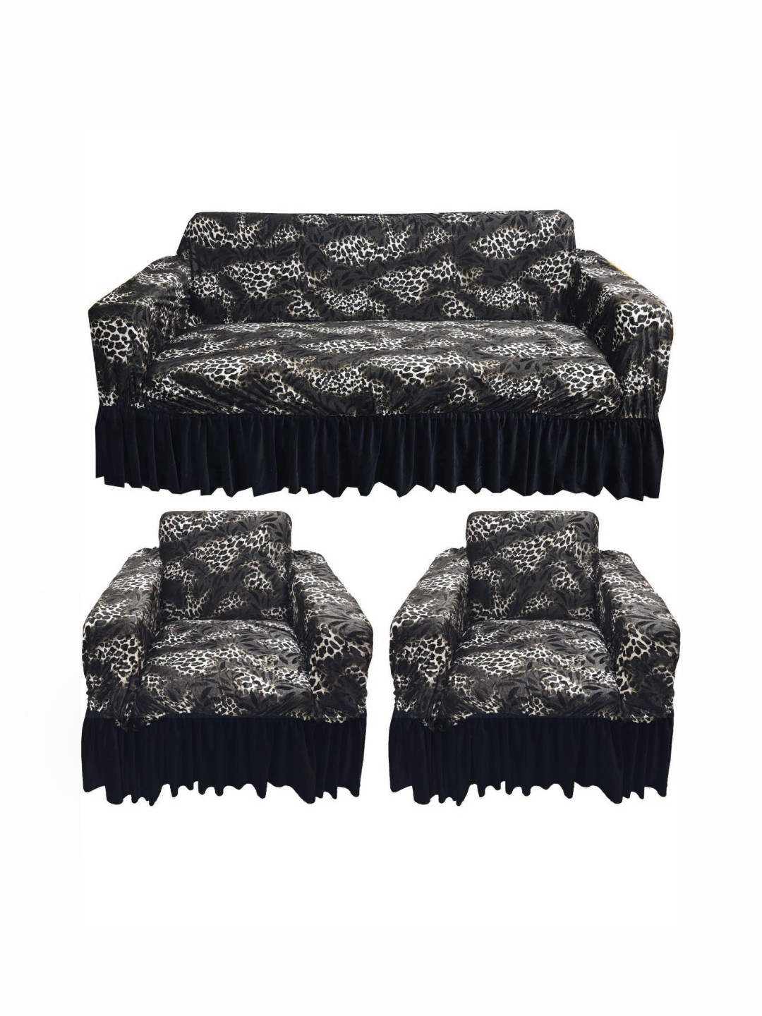 GIFTS ISLAND Grey & Black Abstract Printed 5 Piece Sofa Cover With Arms