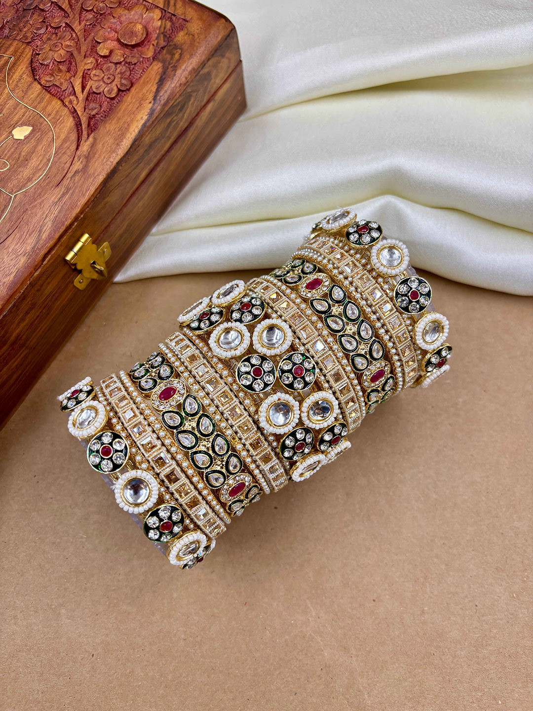 Wedding Chuda by Hitesh Bangles Set Of 10 Stone-Studded Chuda Bangles