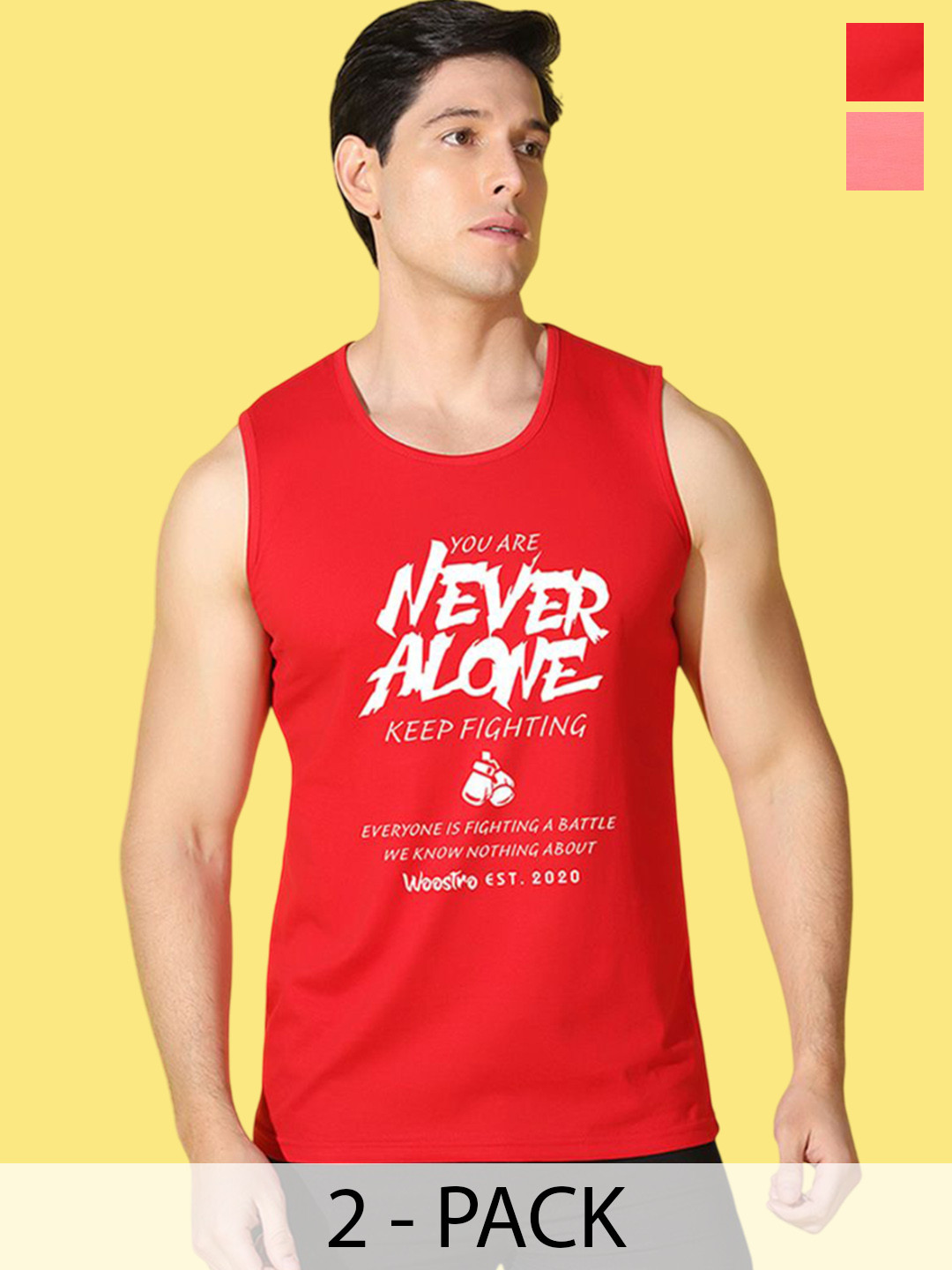 WOOSTRO Pack Of 2 Printed Combed Cotton GymInnerwear VWS26(MORE PEACH)(ALONE RED)