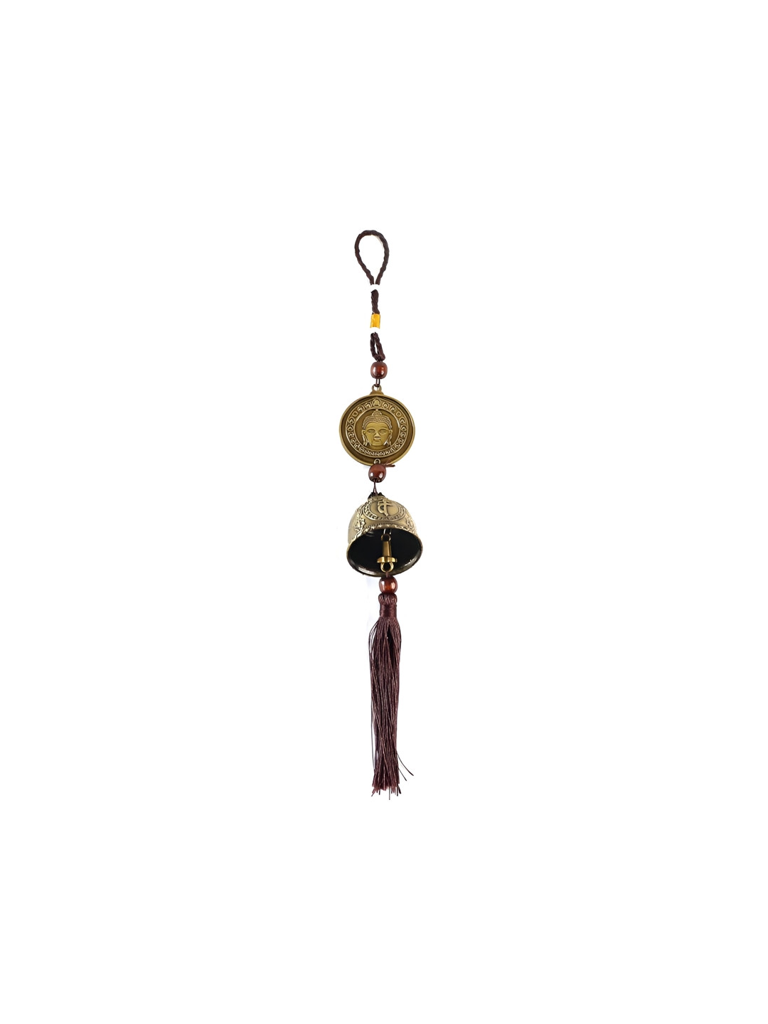 The Spiritual Living Antique Finish Buddha Metal Tasselled Matte Hall Wall Hangings-16In