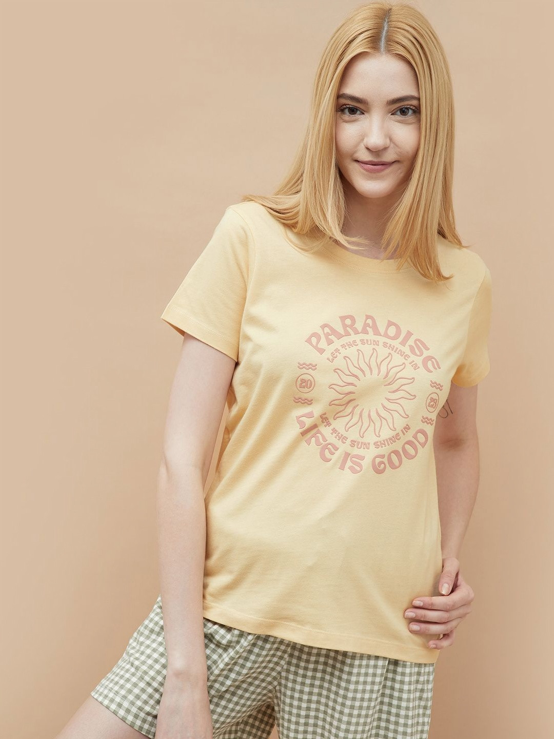 Ginger by Lifestyle Typography Printed Round Neck Cotton T-shirt