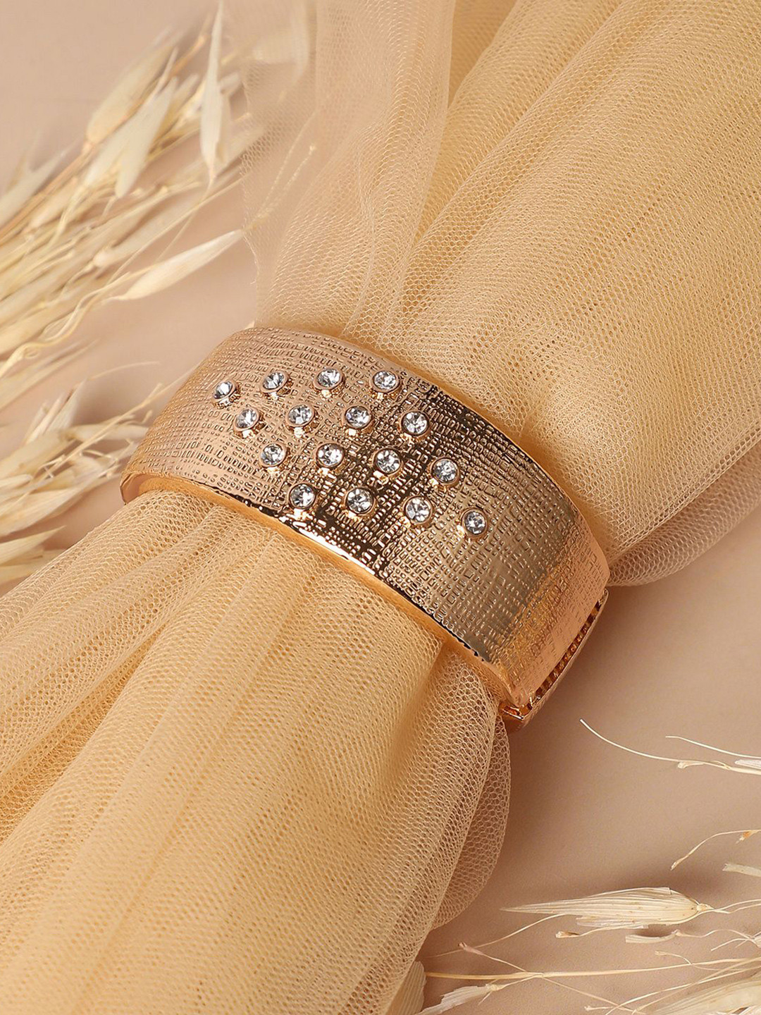 DressBerry Gold-Plated Rhombus Crystals Stone Studded Bangle-Style Bracelet
