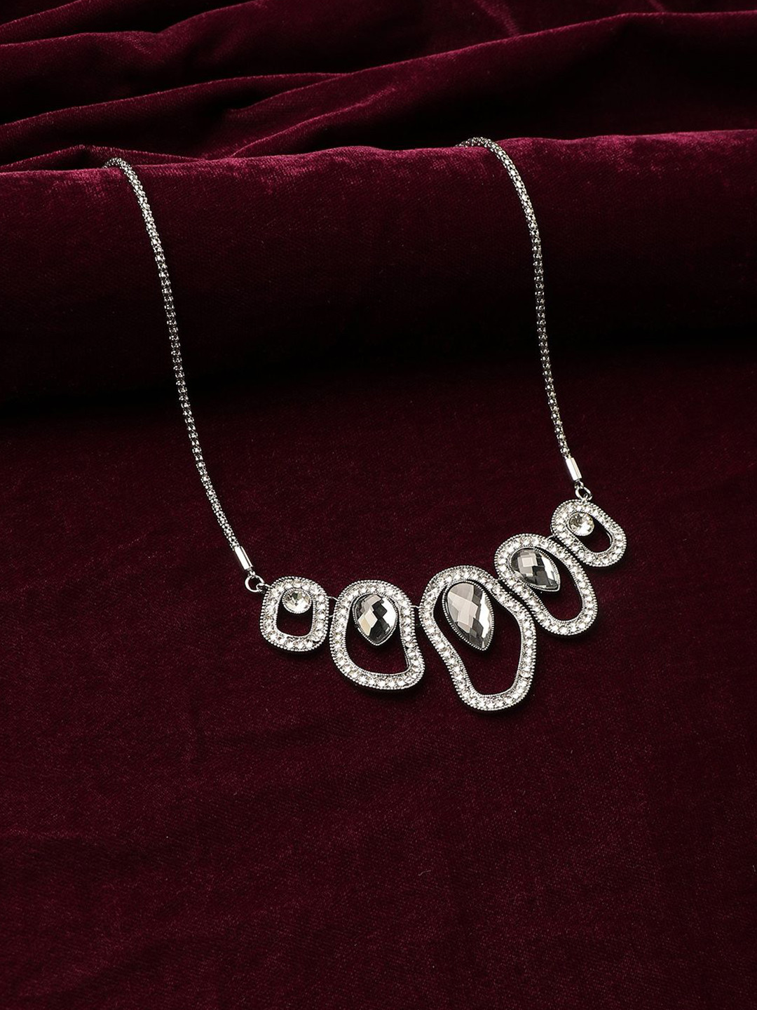 DressBerry Silver-Plated Artificial Stones Studded Midnight Moonbeam Collar Necklace