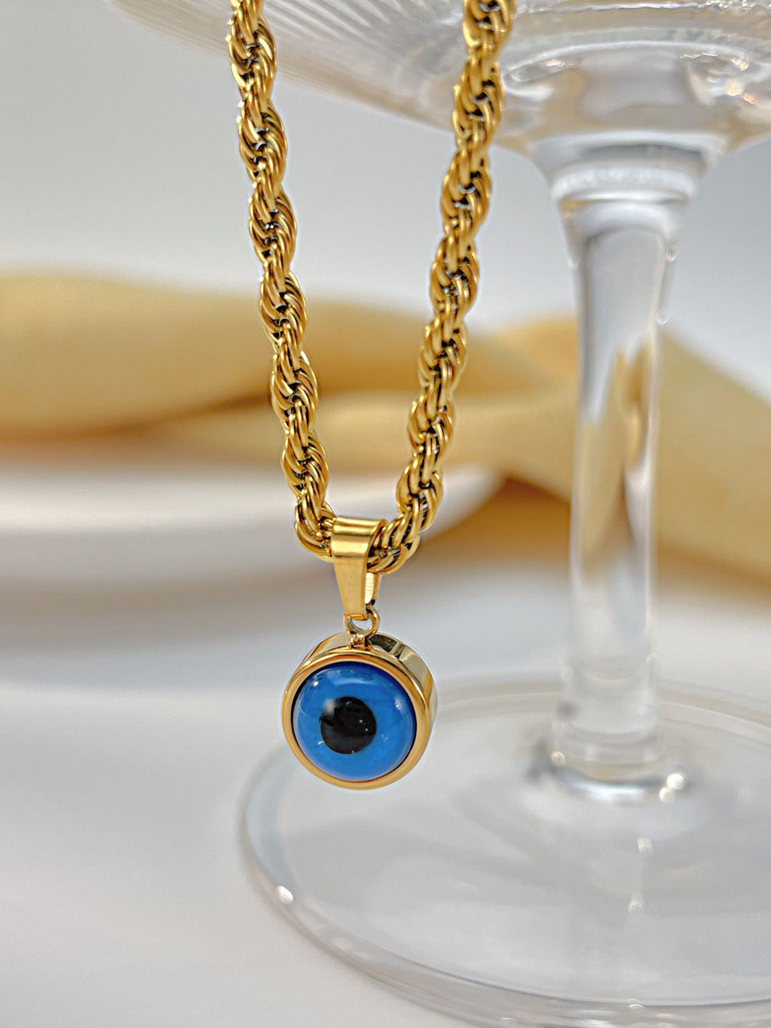 BLACKBOX Gold-Plated Stainless Steel Evile's Eye Pendant with Chain