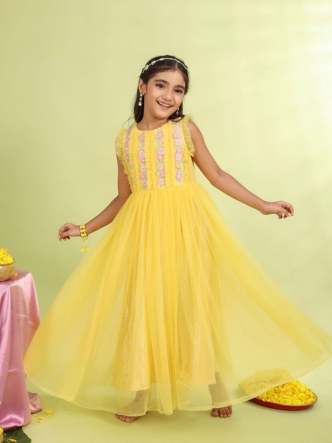 MASTARANG Girls Embroidered Net Gown Maxi Dress