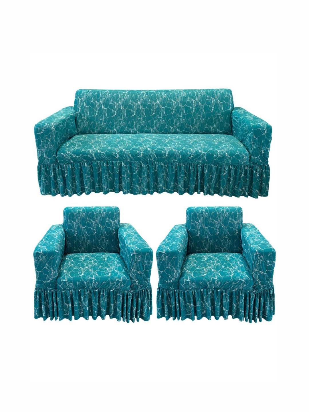 GIFTS ISLAND Frill marble floral Polyester Water Resistant 3PC 5 Seater Sofa Cover-87x96In
