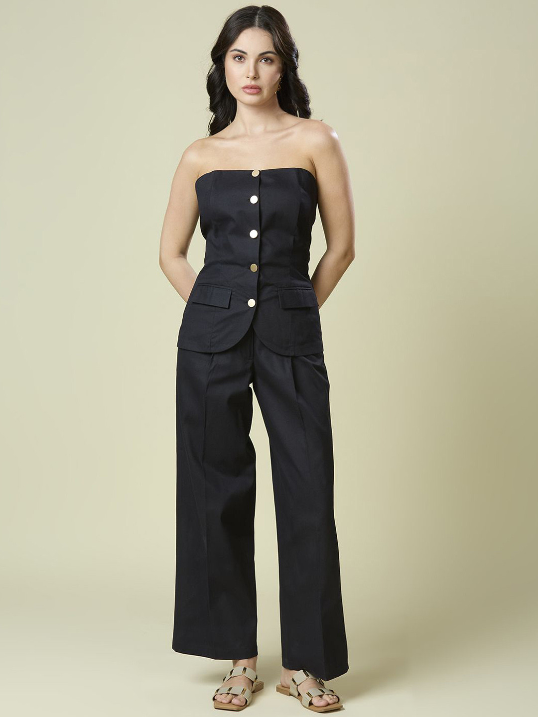 PEACH & PANDA Off Shoulder Top With Trousers Co-Ords