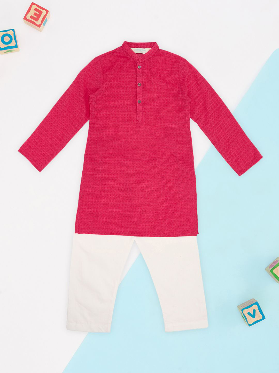indus route by Pantaloons Boys Ethnic Motifs Regular Pure Cotton Kurta with Trousers
