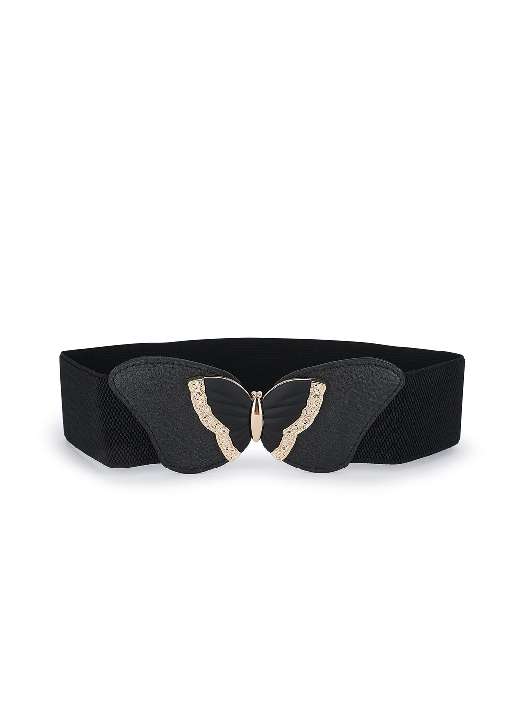 MICHAEL KOVLIN Women Big Butterfly Corset Broad Black Gold Belt