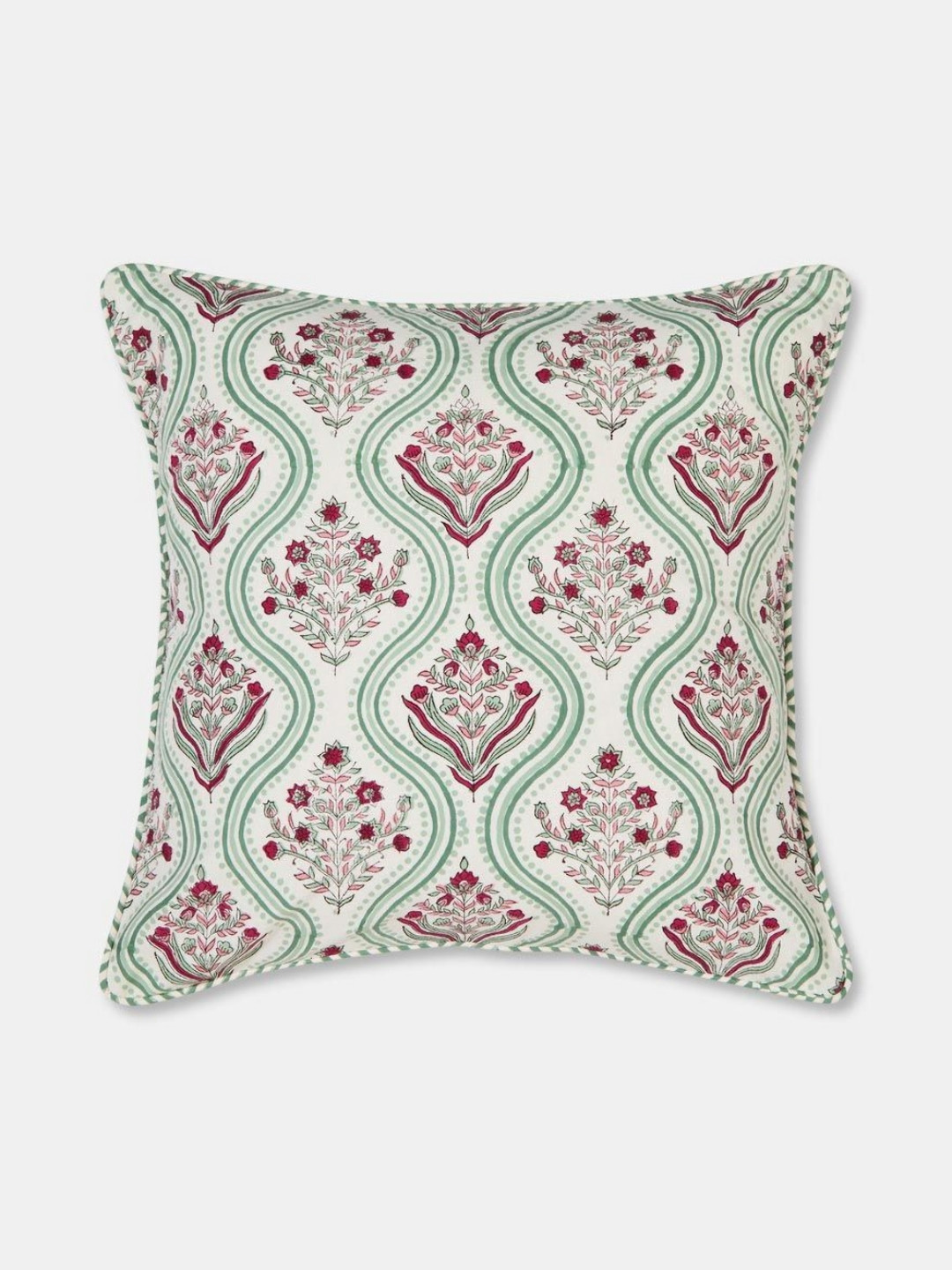 Fabindia Gulbagh White & Pink Floral Printed Cotton Square Cushion Cover