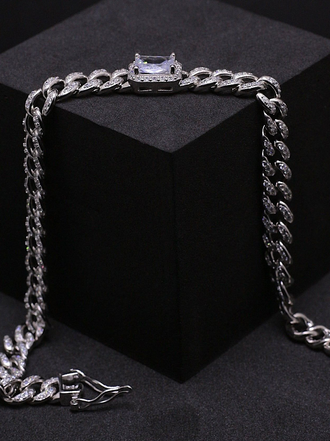 Silver by HM Women Sterling Silver Cubic Zirconia Rhodium-Plated Link Bracelet