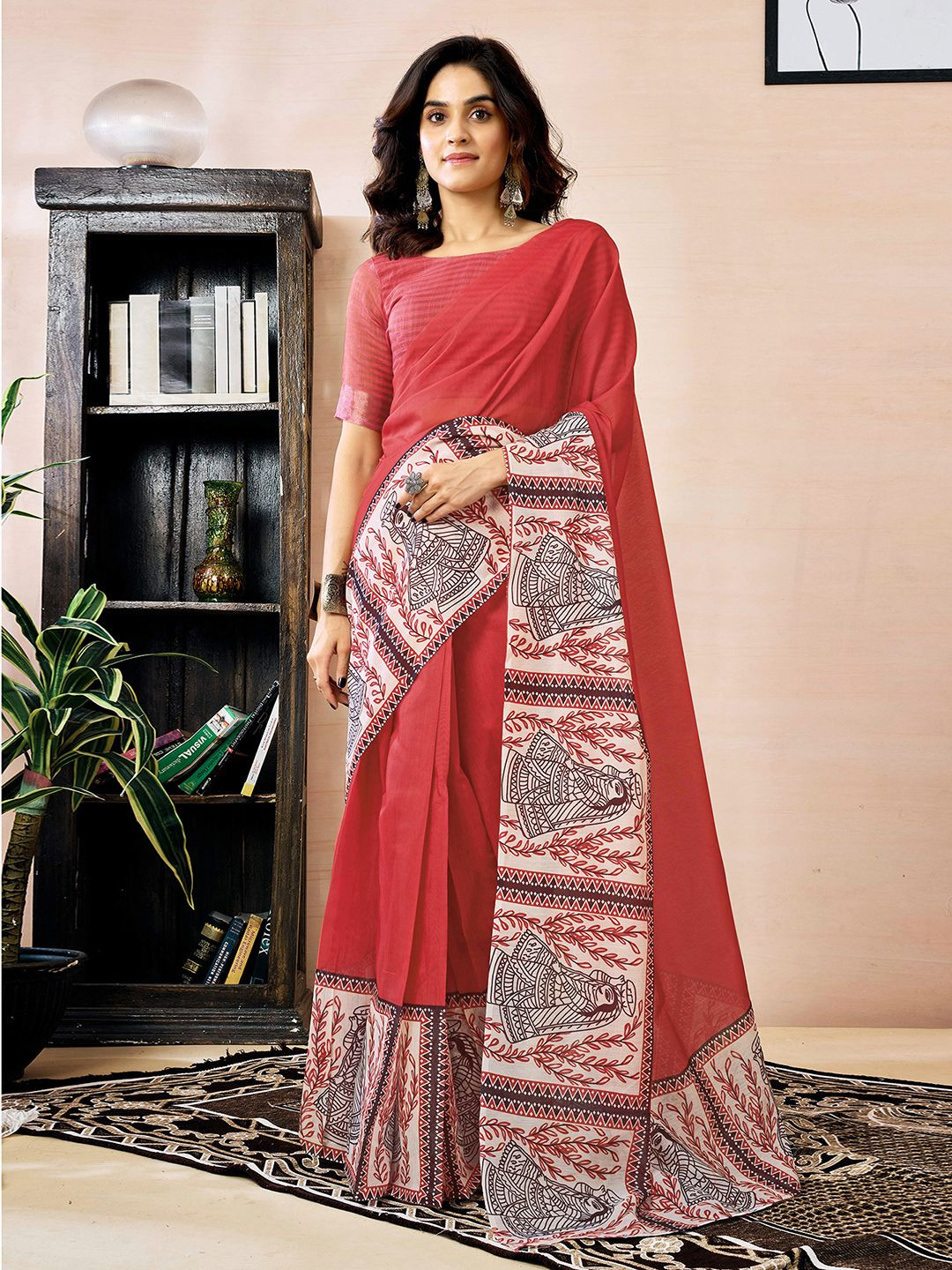 Mitera Ethnic Motifs Pure Linen Ready to Wear Saree