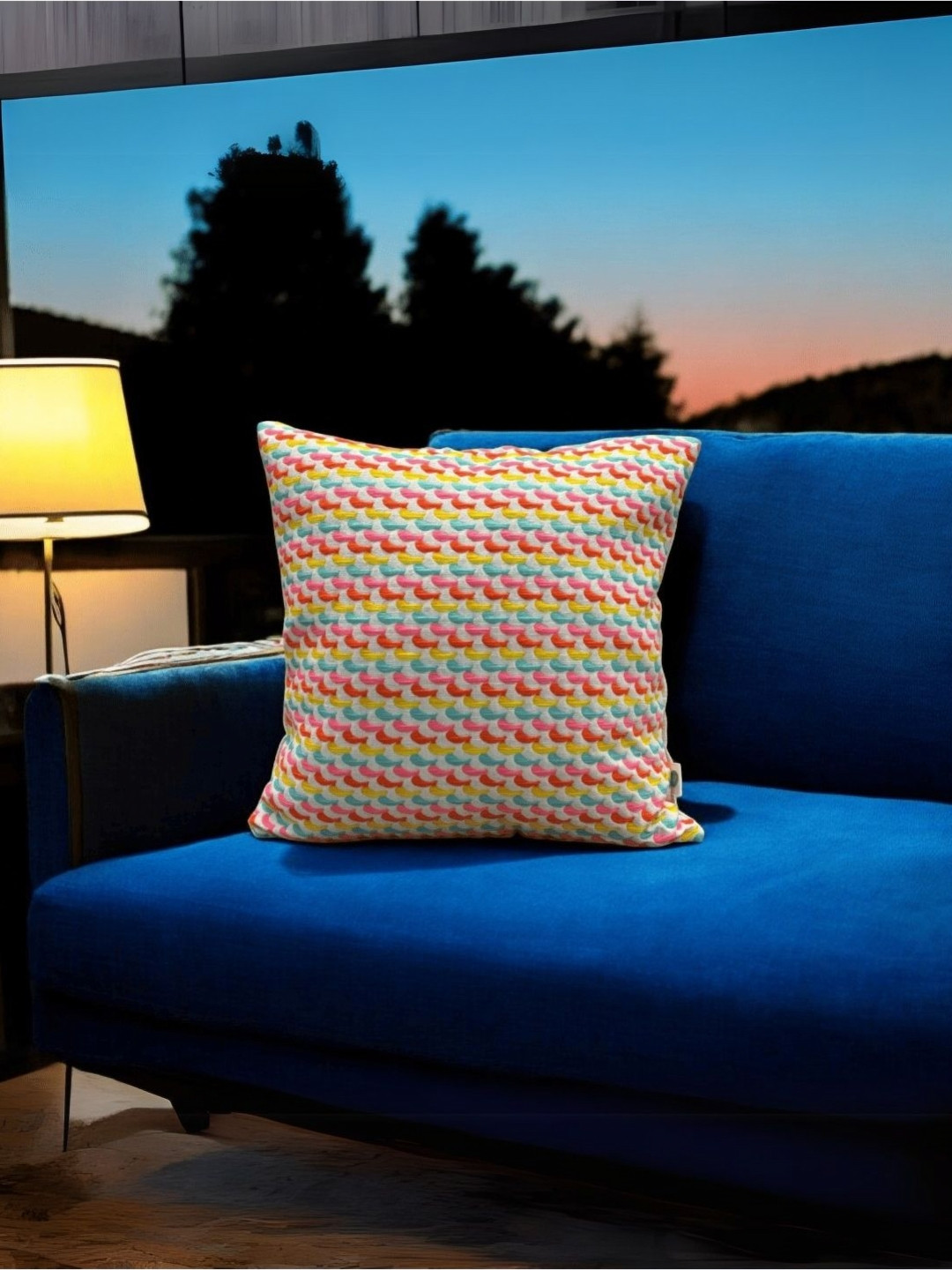 LUSHLYF White & Pink Checked Jacquard Square Cushion Cover