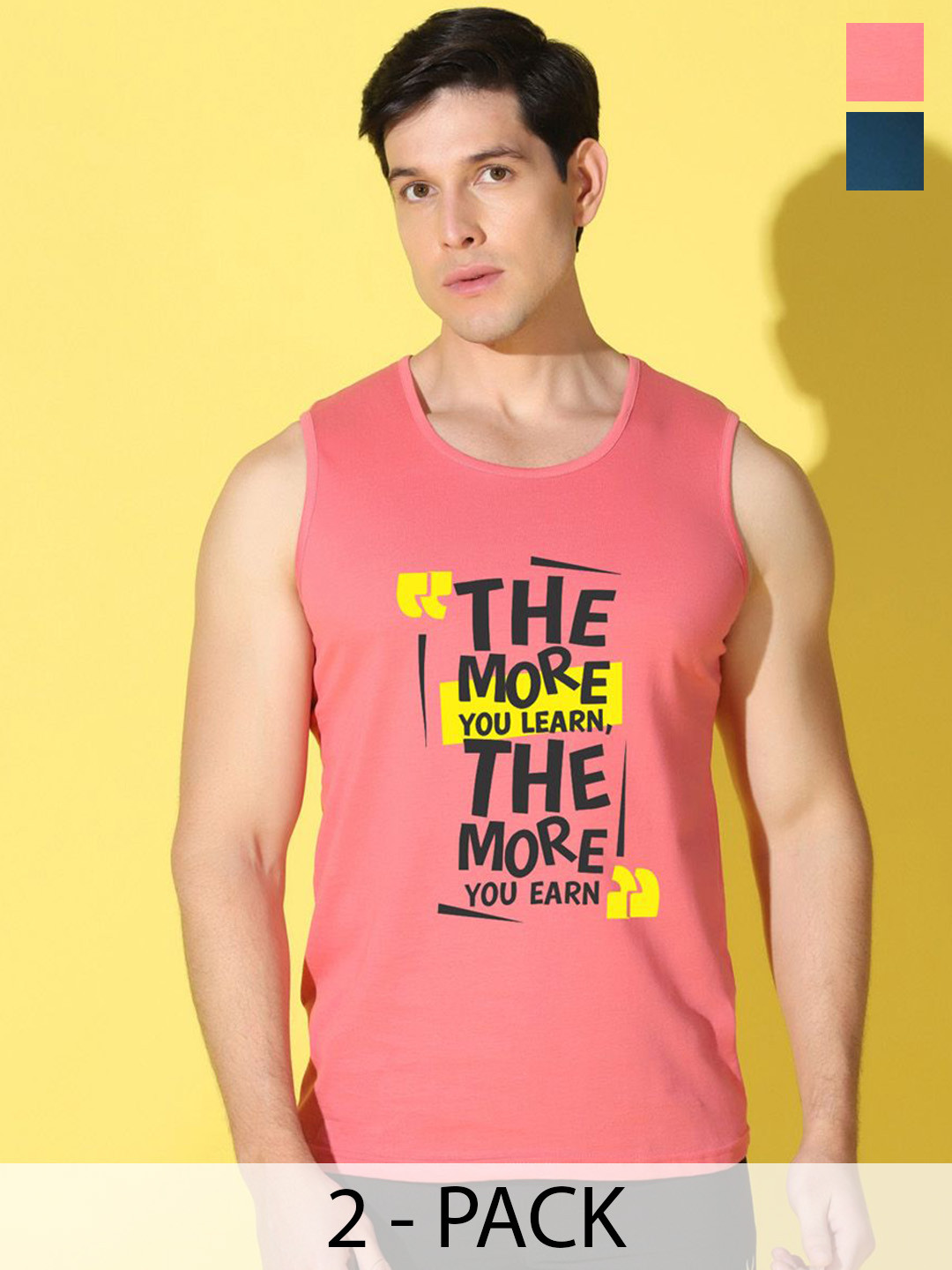 WOOSTRO Men Pack Of 2 Printed Super Combed Cotton Gym Vests VWS26(MORE PEACH)(HARD PEACOC