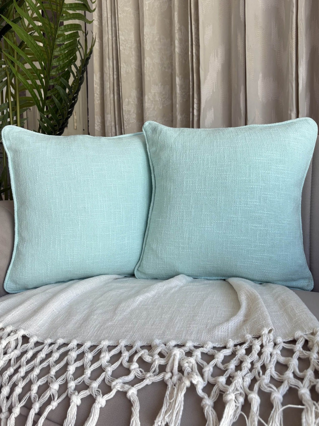 EXPORT HOUSE Blue Set of 2 Square Cushion Covers