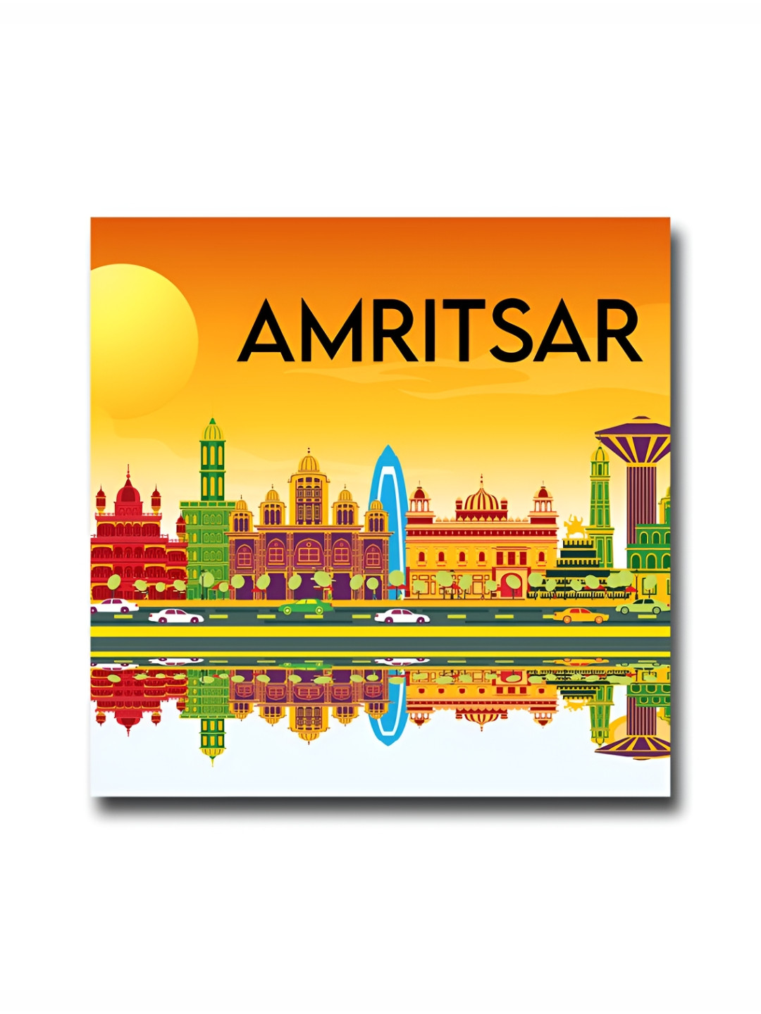 ARTBUG Yellow & Green Printed  Amritsar City Wooden FridgeMagnet