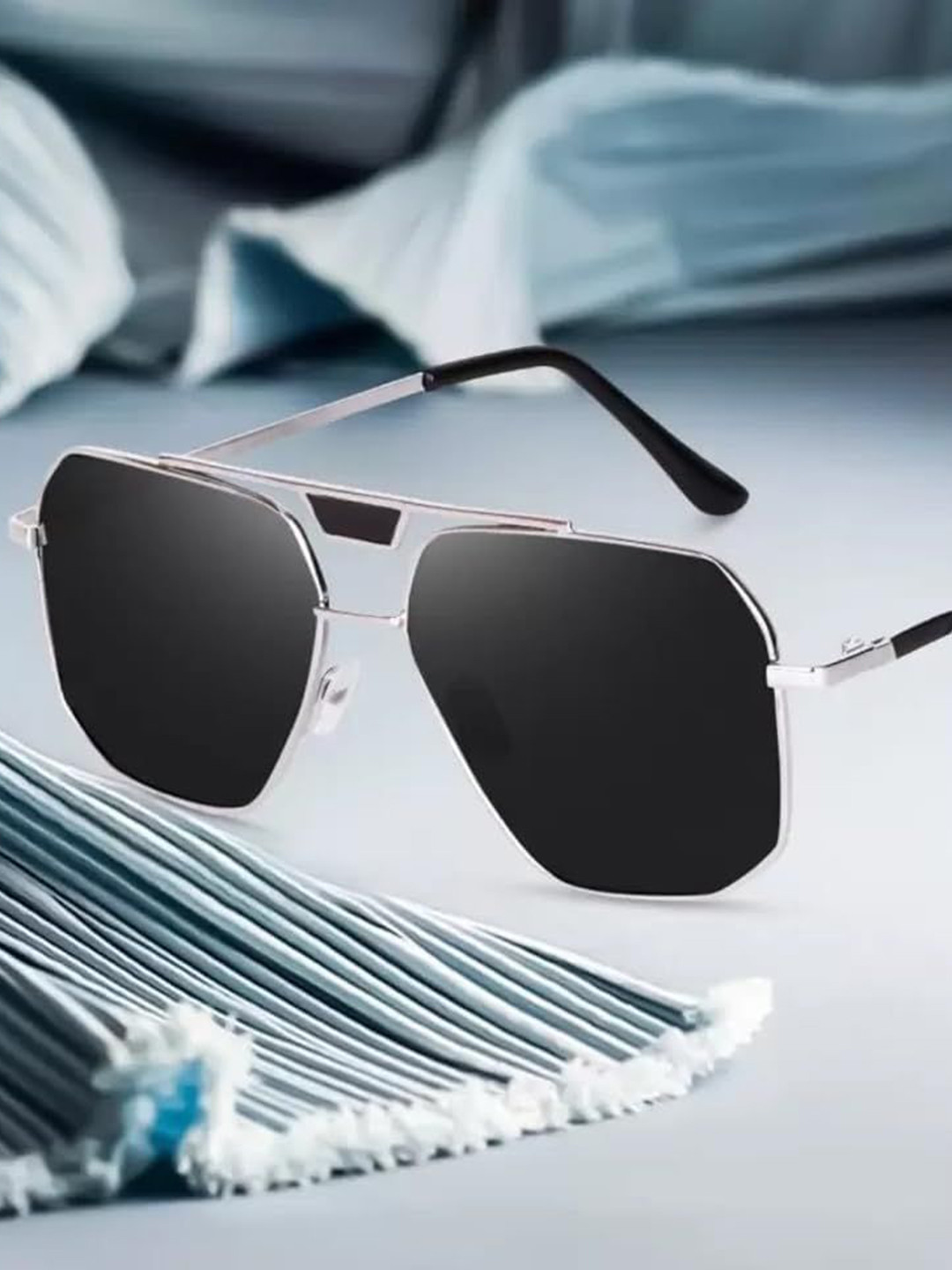 PIRASO Men Square Sunglasses with UV Protected Lens BHAI JAAN SILVER BLACK