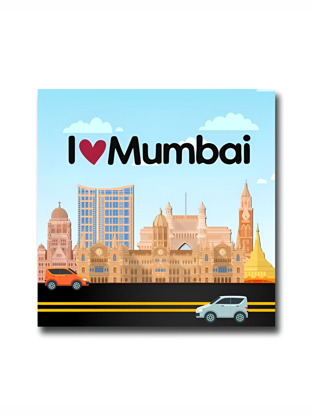 ARTBUG Blue & Brown I Love Mumbai City Printed Wooden Stylish Fridge Magnet