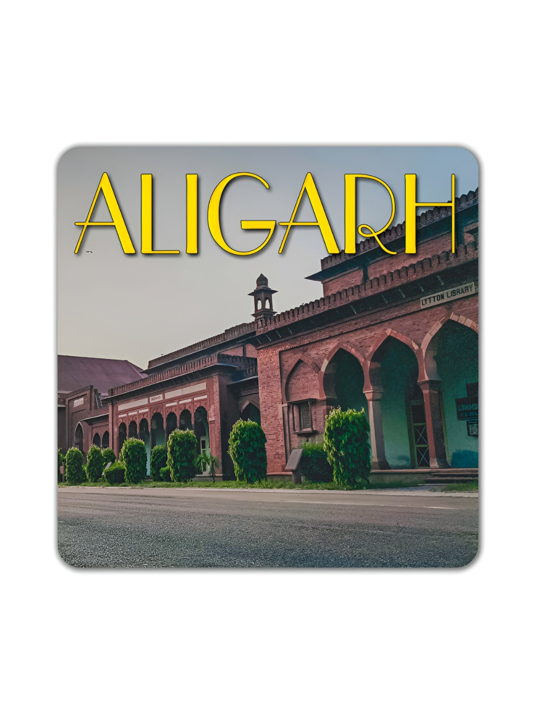 ARTBUG Brown & Grey Aligarh City Printed Wooden FridgeMagnet