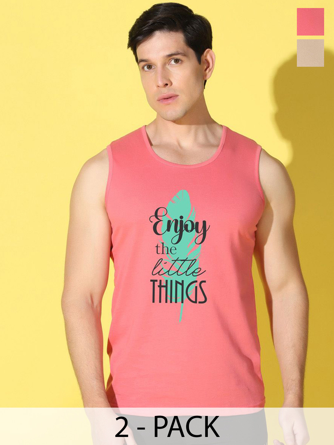 WOOSTRO 2-Pc Printed Combed Cotton Innerwear Vests VWS26(ENJOY PEACH)(98 RUST)