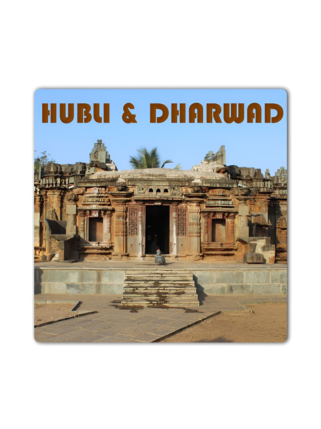 ARTBUG Brown & Blue Hubli & Dharwad City Printed Wooden FridgeMagnet