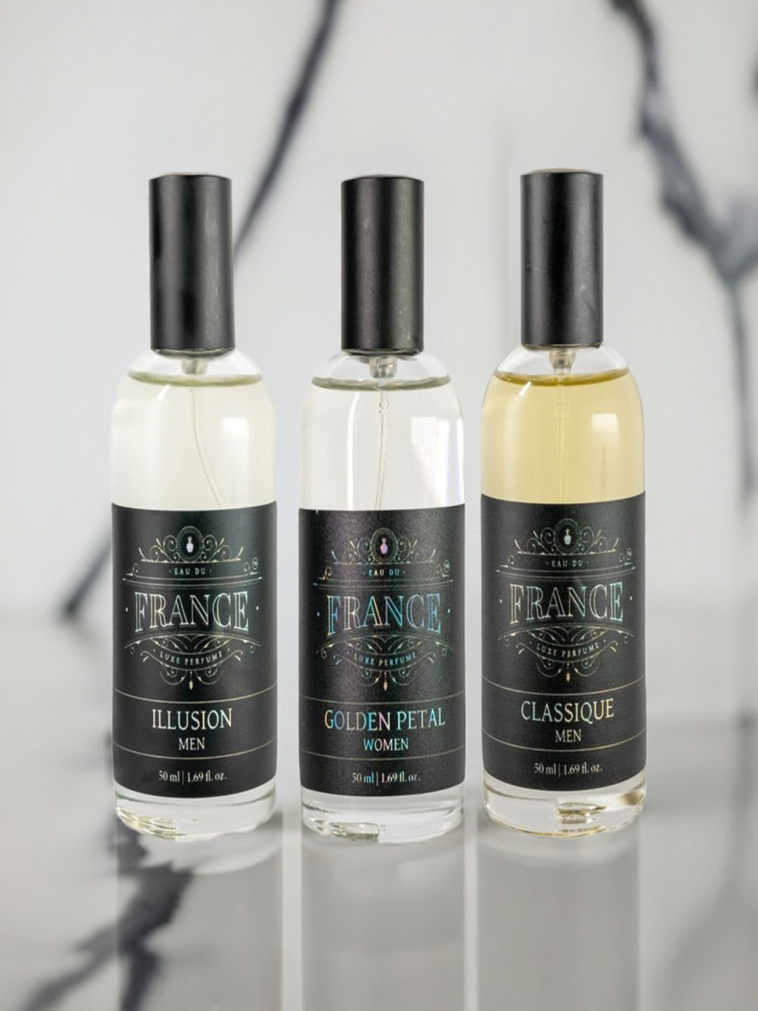Eau DuFrance Set Of 3 Illusion With Golden Petal & Classique Eau De Parfum - 50 ml Each