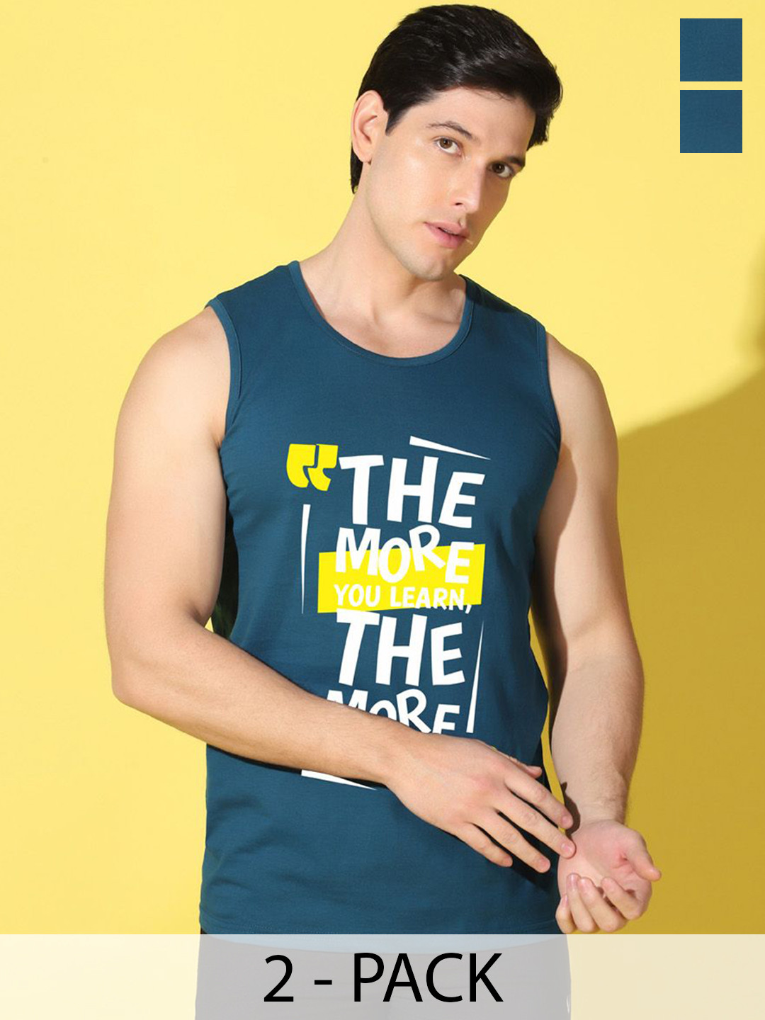 WOOSTRO Pack Of 2 Printed Combo Cotton Scoop Neck Gym Vests VWS26(MORE PEACOCK)(ENJOY PEA