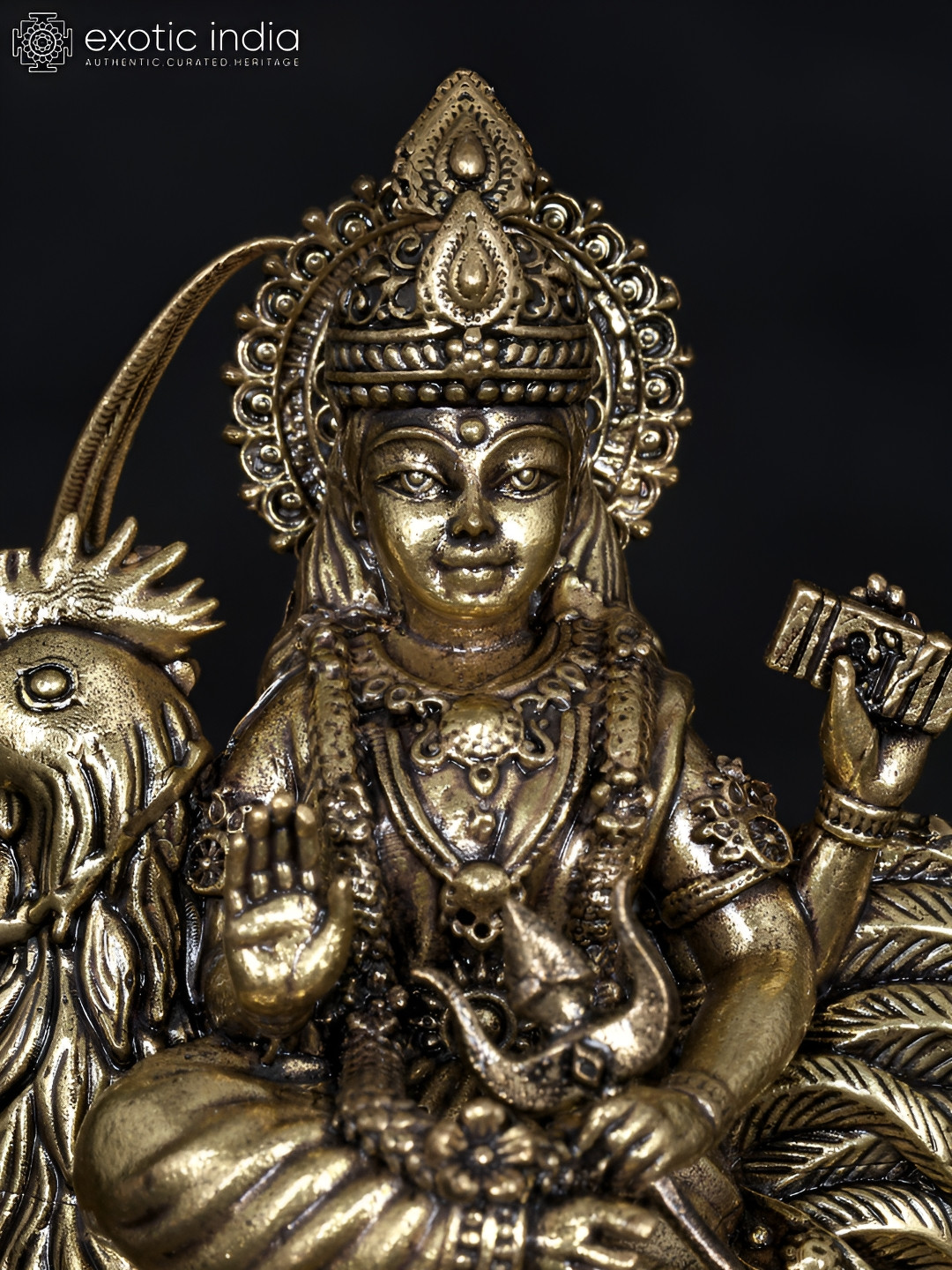 Exotic India Superfine Bahuchara Mata Gold Brass Metallic Prayer Room Small Showpiece - 4.2 Inches