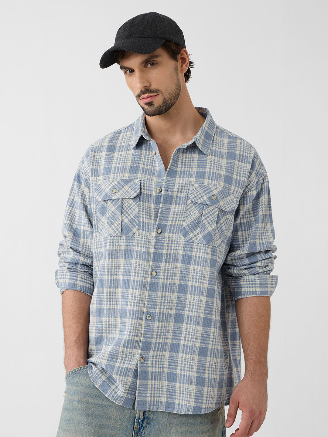 The Souled Store Men Plaid Shirt: Skyfall Multicolor Relaxed Fit Utility Shirts