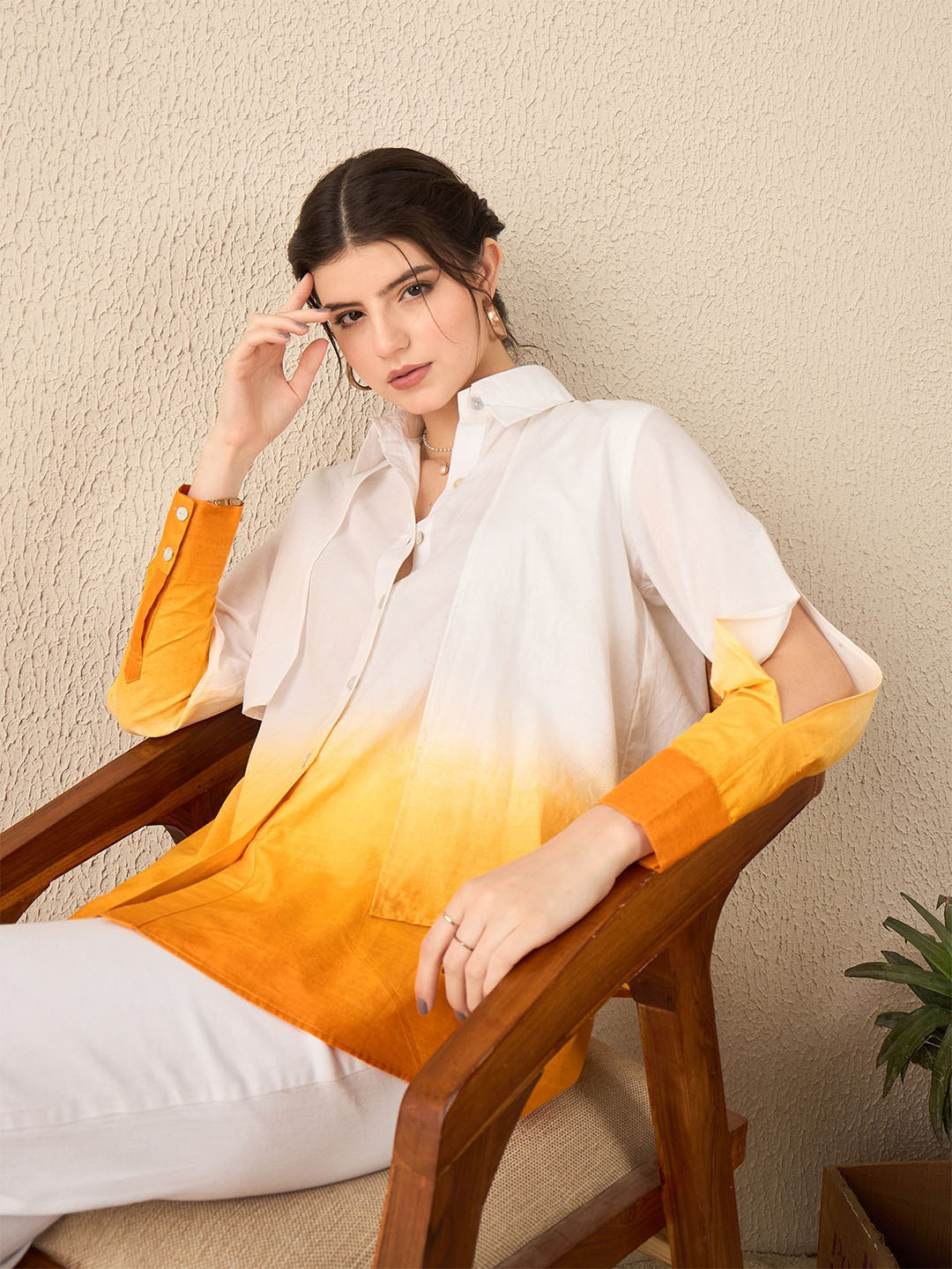 Uptownie Ombre Panelled Cotton Shirt