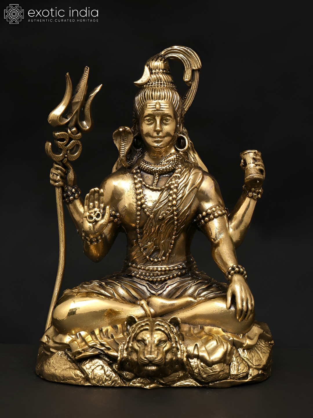 Exotic India Four Armed Blessing Lord Shiva Gold Brass Metallic Prayer Room Small Showpiece - 4 Inches
