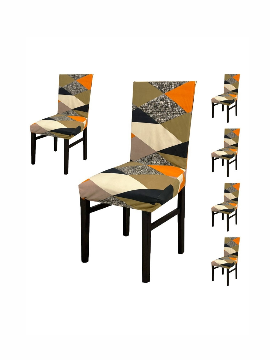 GIFTS ISLAND Set Of 6 Orange Coloured Printed Chair Covers