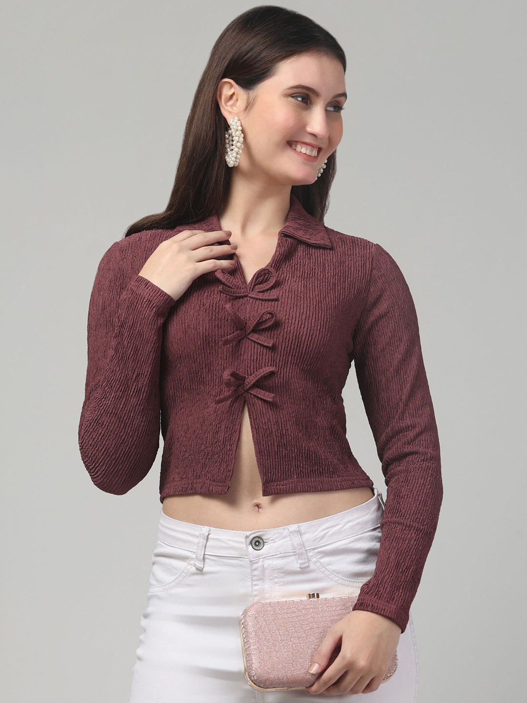 clobug Net Shirt Style Crop Top