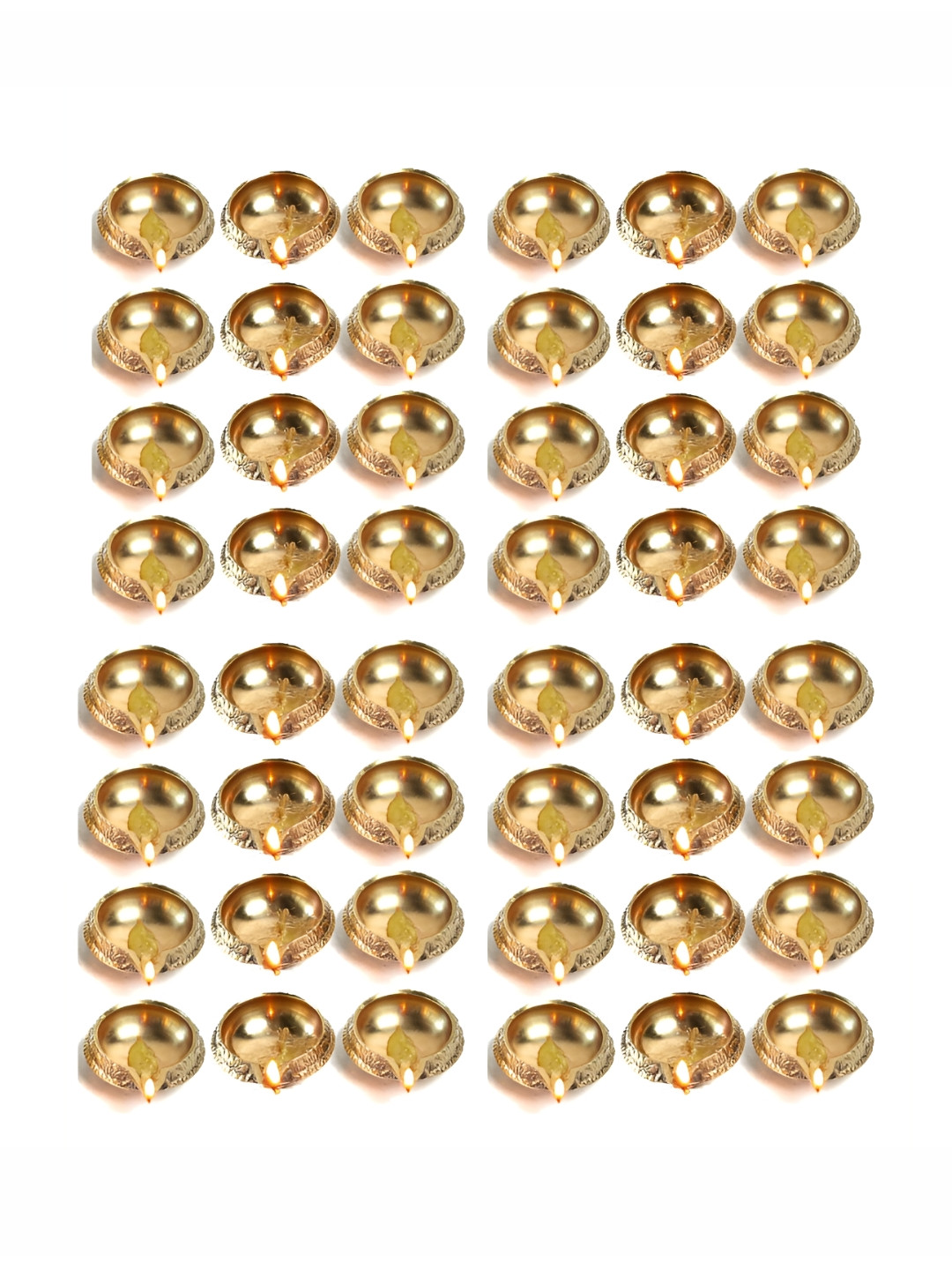 The Spiritual Living 48-Pcs Yellow Textured Brass Diyas