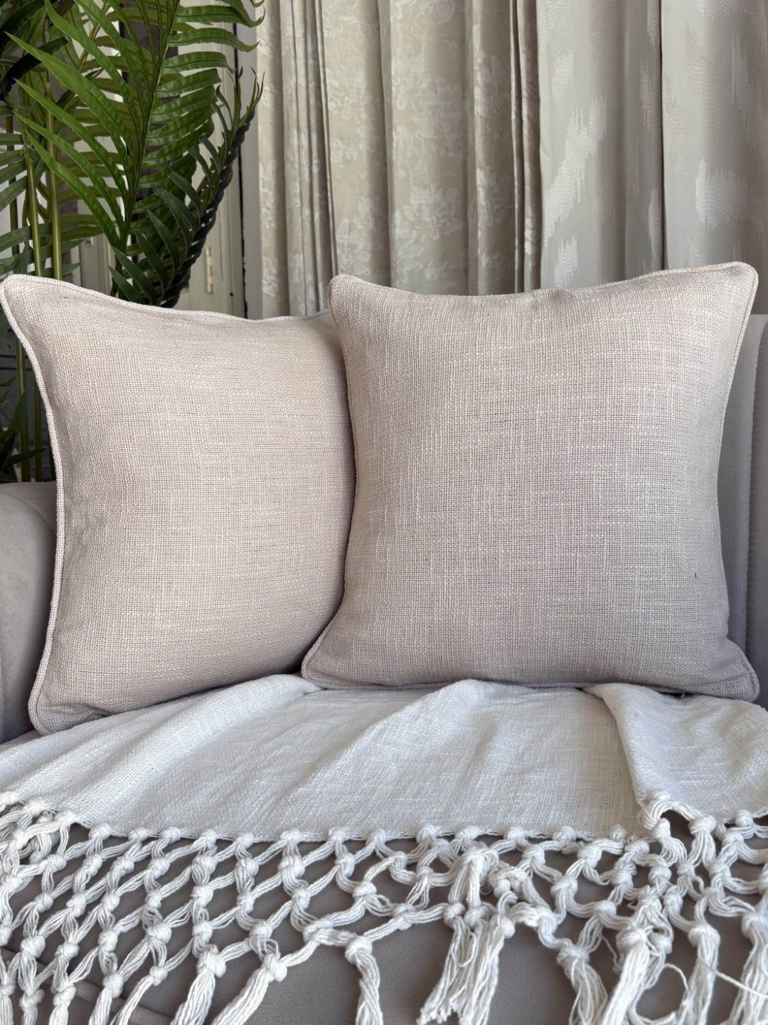 EXPORT HOUSE Premium Designer Cotton Breathable 2 Pcs Textured Cushion Covers - 16x16In