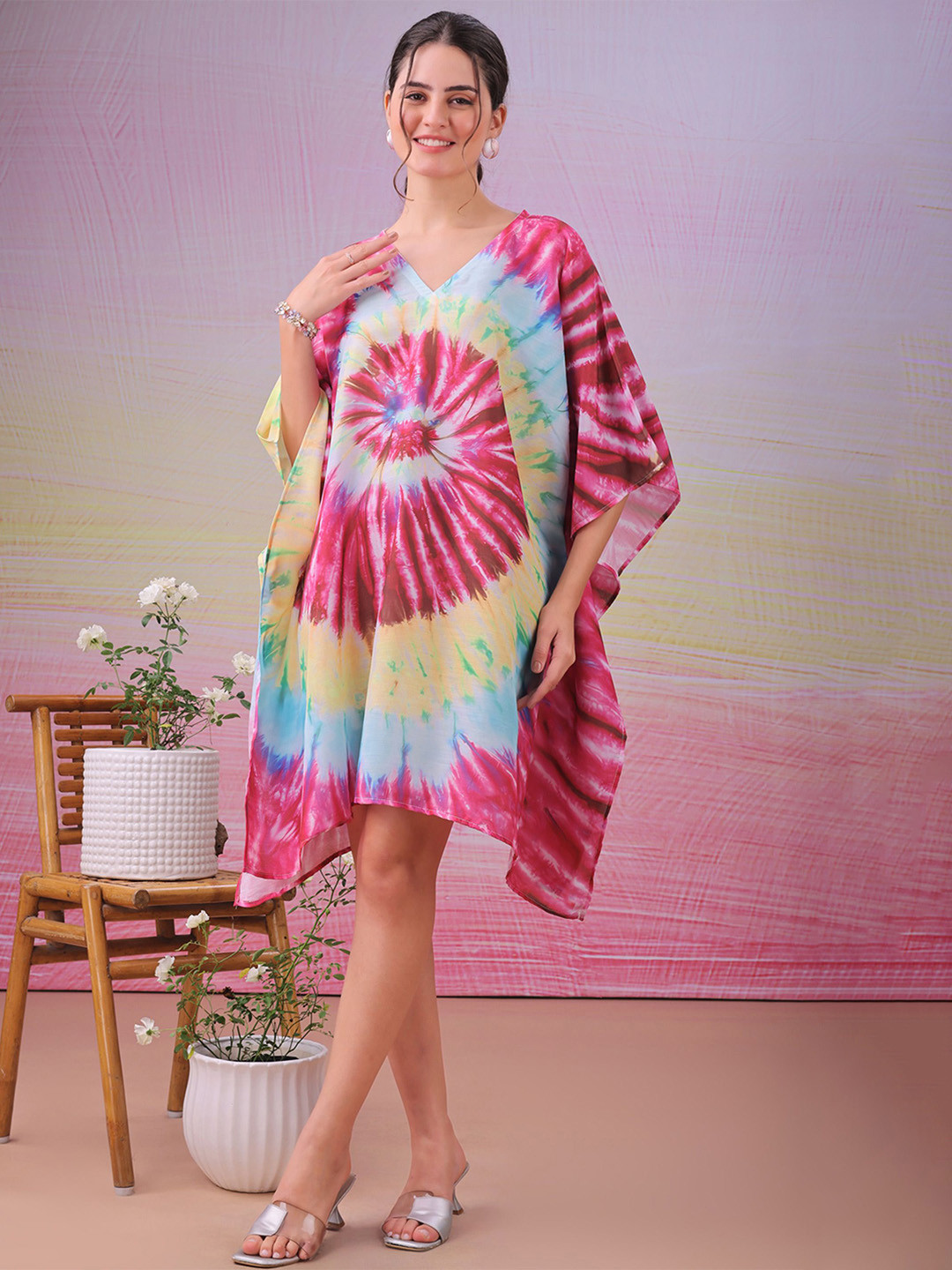 LABEL AARNA Candy Cloud Muslin Cotton Short Kaftan Dress