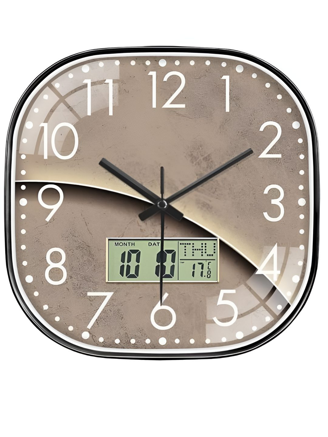 Star work Brown Plastic Temperature Display Square Battery Digital Wall Clock-30cm