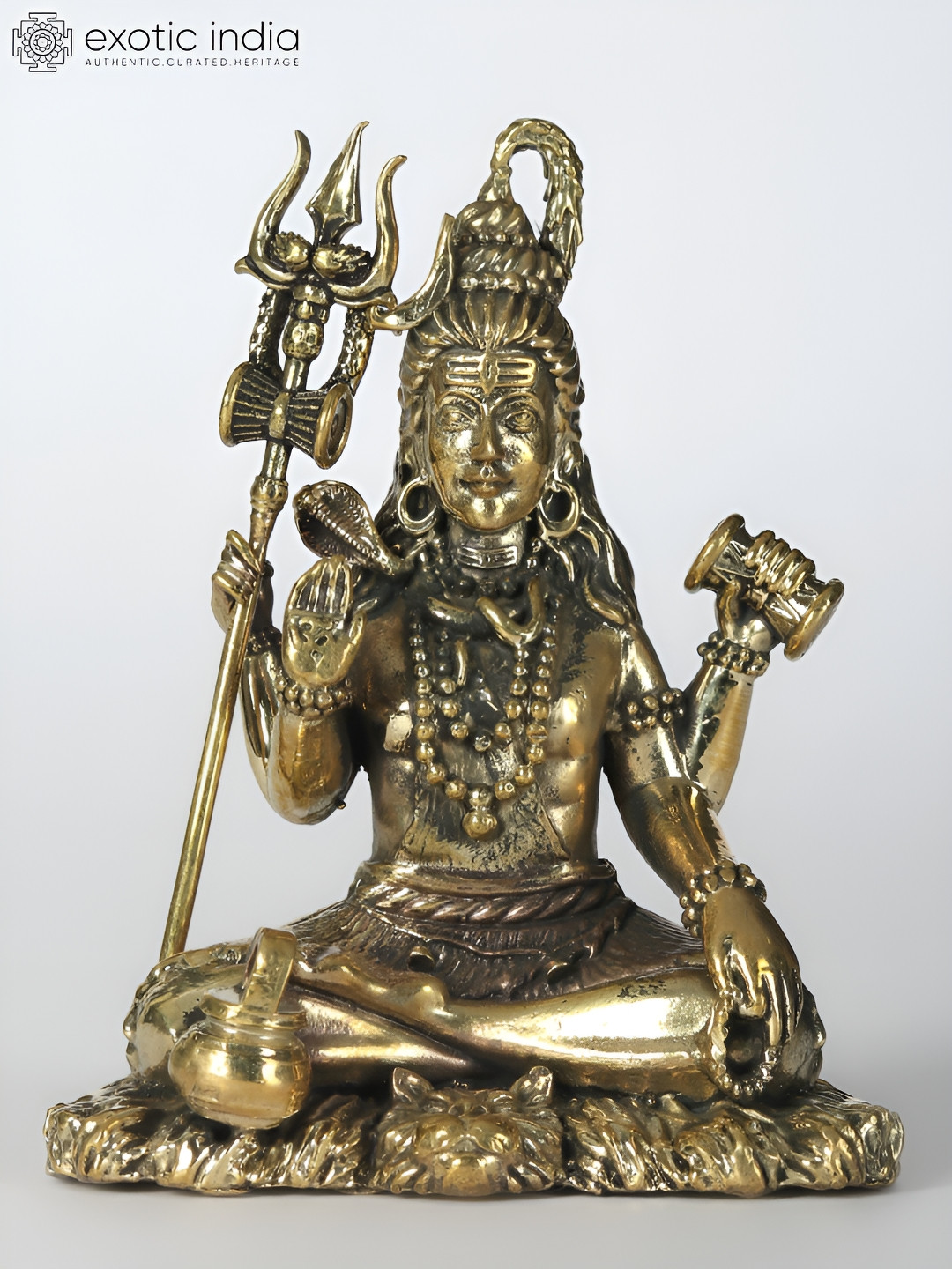 Exotic India Bhole Shankara Gold Brass Metallic Prayer Room Tiny Showpiece - 2 Inches