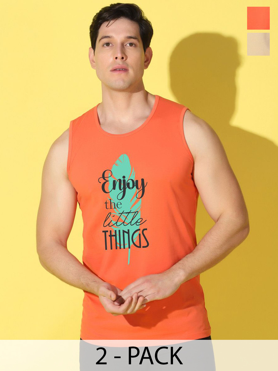 WOOSTRO Pack Of 2 Printed Combed Cotton GymInnerwear VWS26(ENJOY ORANGE)(HARD RUST)