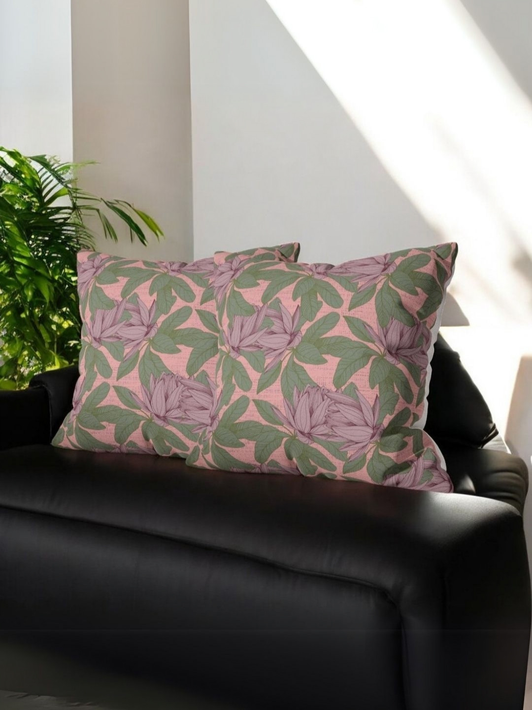 LUSHLYF Charm Peach Floral Velvet Washable 2 Pcs Square Cushion Covers - 15.7 x 15.7 In