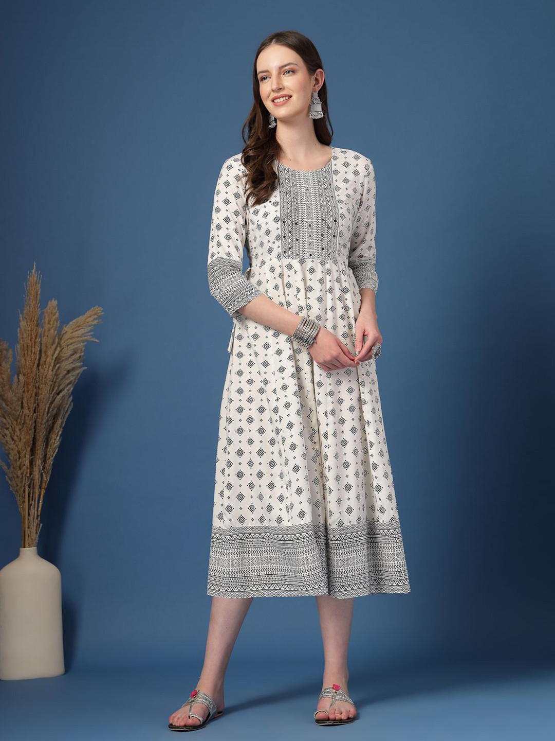 AHMI Print Georgette Fit & Flare Midi Dress
