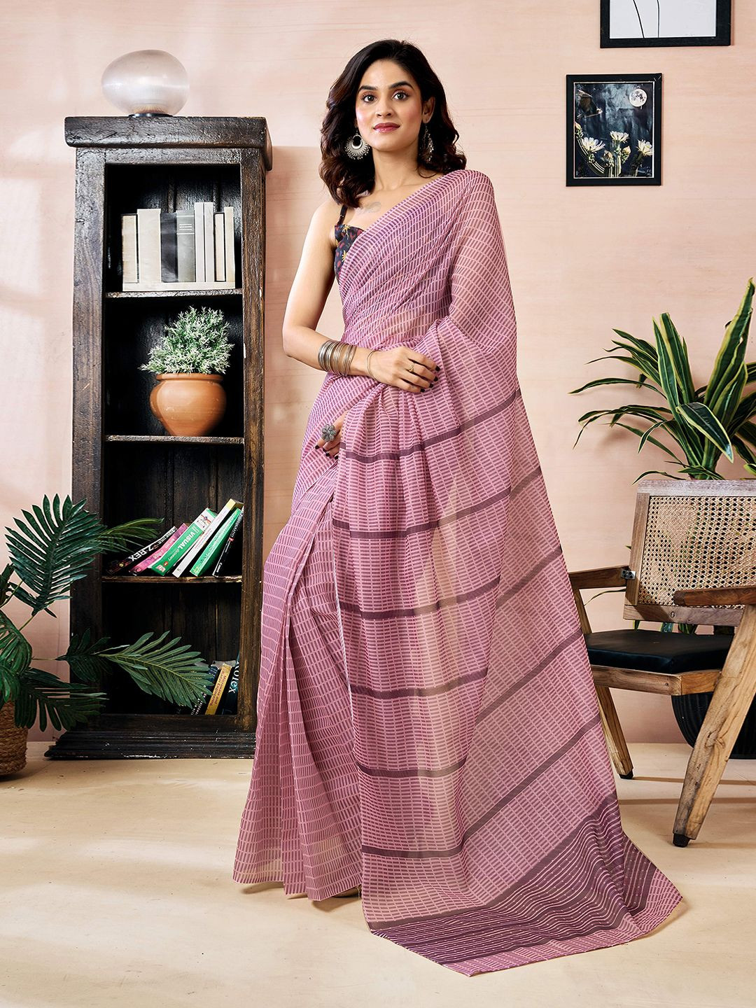 Mitera Striped Pure Linen Ready to Wear Saree