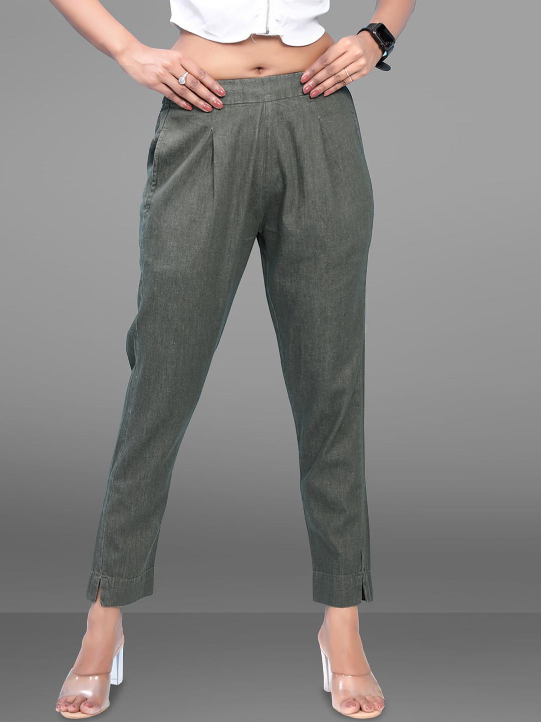 BABRU Women Slim Fit Easy Wash Pleated Trousers