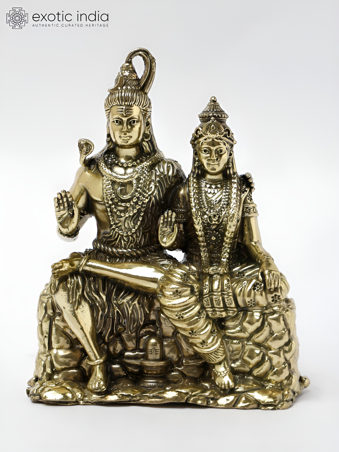 Exotic India Shiva Parvat Gold Brass Metallic Prayer Room Small Showpiece - 2.3 Inches