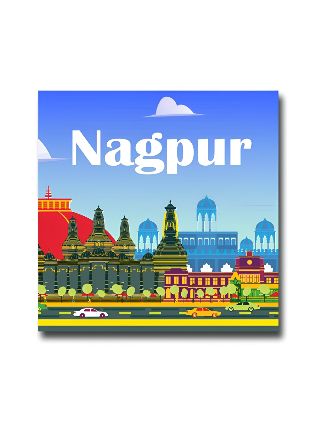 ARTBUG Blue & Green Nagpur City Printed Wooden Stylish Fridge Magnet